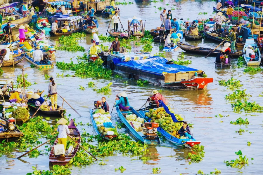Floating market boats at Cai Rang in the Mekong Delta, Vietnam travel experience